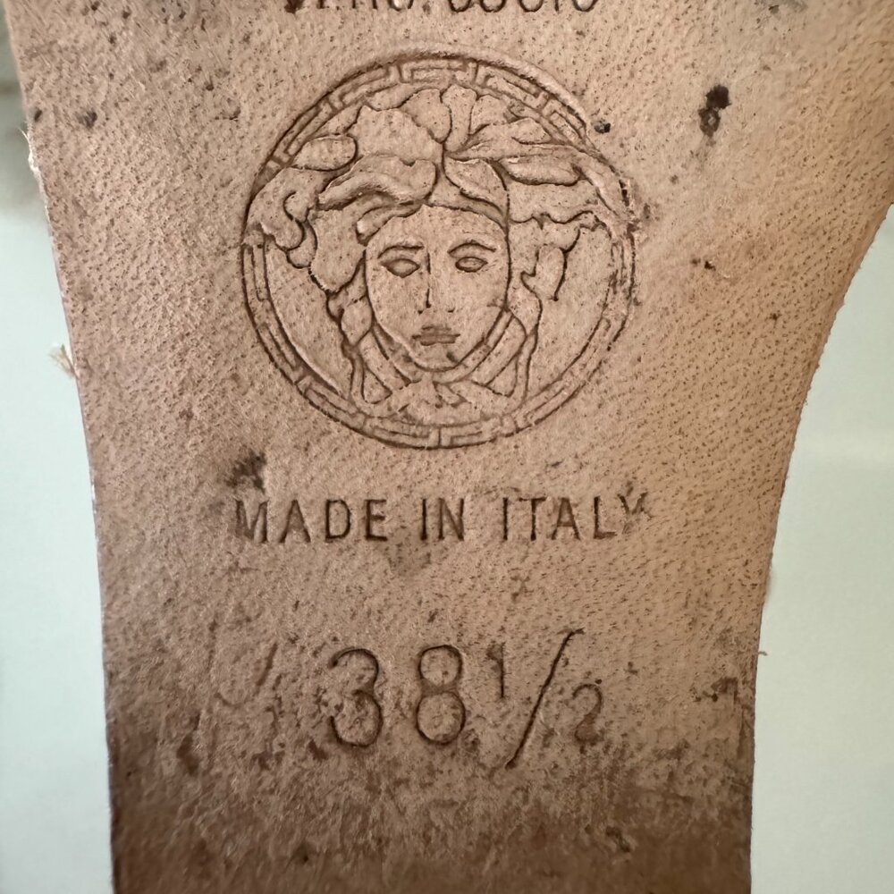 Versace White Patent Leather Quilted Wedge Platform Sandals Size 38.5 - Picture 11 of 14